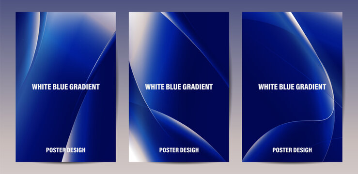 Abstract Blue and White Gradient Poster Design Set with Fluid Waves