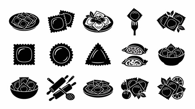 High-quality vector illustration of traditional Italian ravioli pasta with fluted edges, perfect for restaurant menu design, culinary web graphics, and healthy mediterranean diet themes.