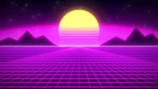 Neon Grid and Retro Sunset - Synthwave Seamless Loop