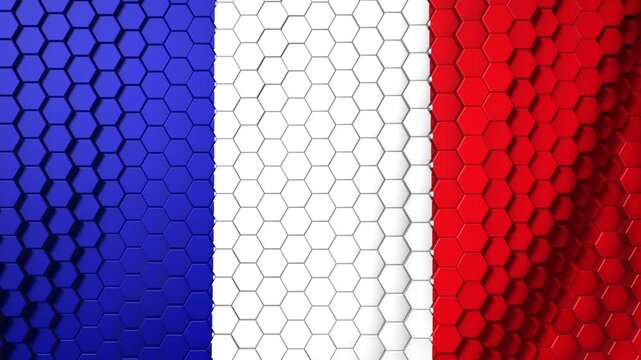 French National Flag 3d Hexagon Wave Looping Geometric Background
