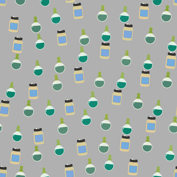 Seamless pattern of laboratory flasks and jars