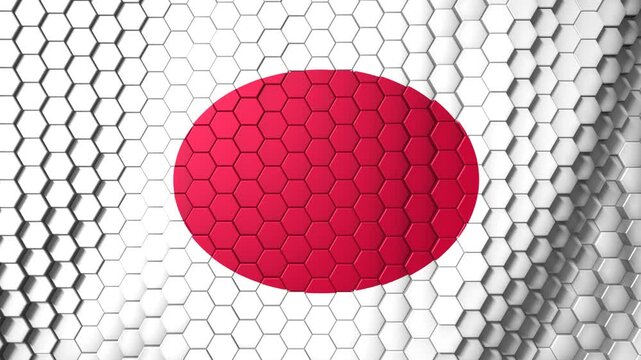 Japan National Flag Looping 3d Hexagon Geometric Tiles Background