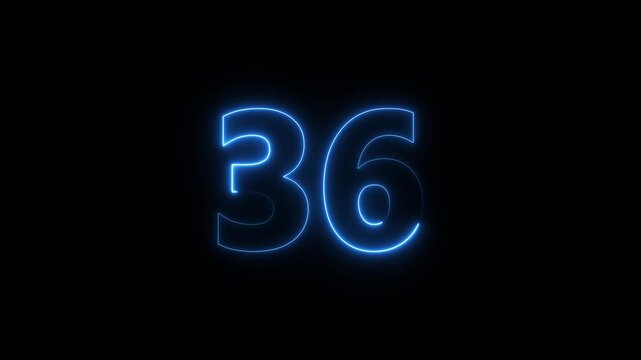 Glowing Neon Text Red Number 36 Countdown Icon Animation, Abstract Futuristic Digital Countdown Motion Graphic on Black Background