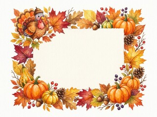 Fototapeta premium Autumn decorative border with pumpkins and leaves