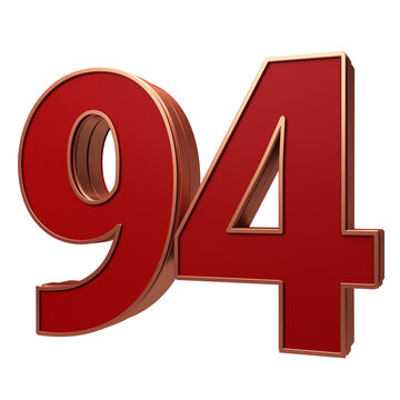 Modern 3D Number 94 red color gold outline Style