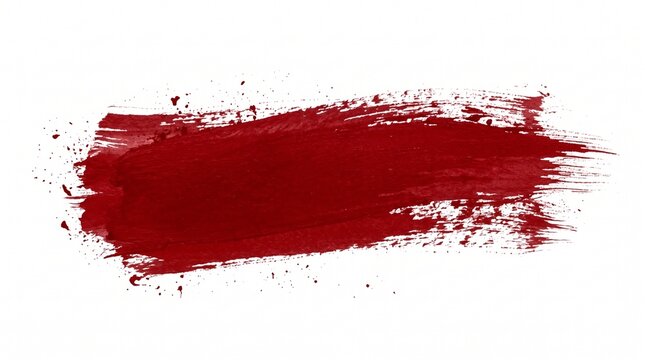 Red Paint Brush Stroke Texture Isolated on White Background
