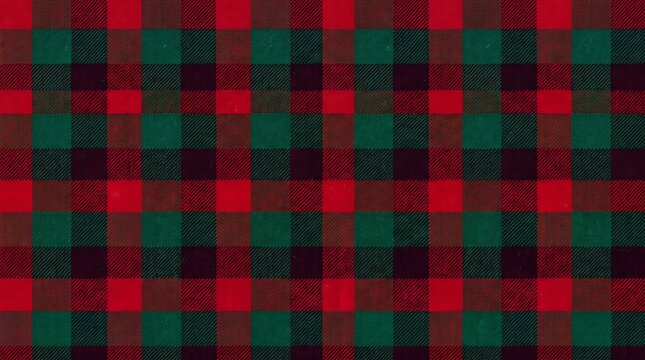 christmas Red and green plaid fabric pattern with a classic lumberjack checkered textile weave design