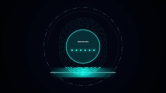 Futuristic UI analyzing data with glowing blue circles and progress bar, concept of digital technology and big data processing
