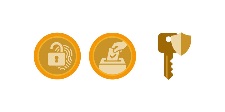 Identity verification and access gold icons set for secure account login.
