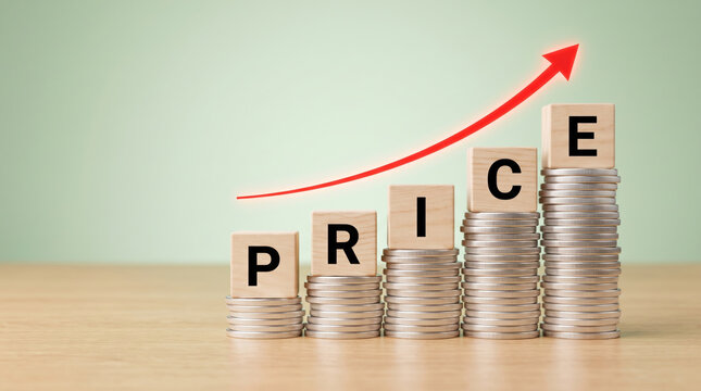Inflation red arrow signals rising economy. Financial crisis recession. stock price increase falling, bankruptcy risk loss, chart graph statistic