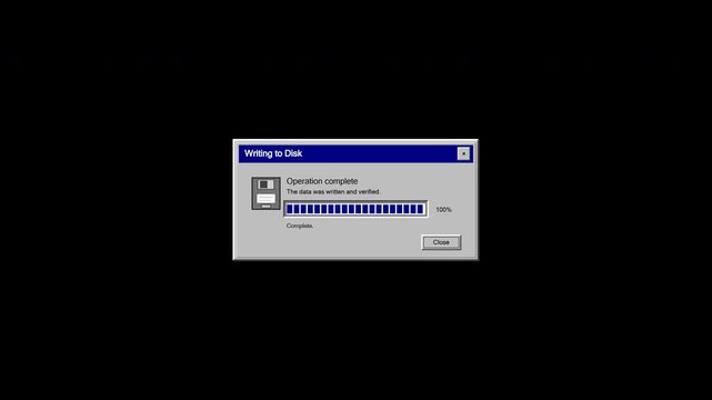 Classic Floppy Disk Write and Verify Alpha Channel 4K Animation