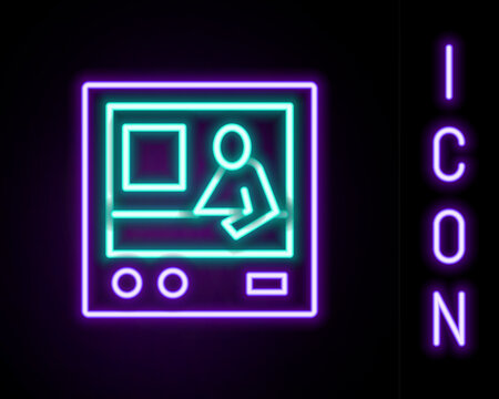 Glowing neon line Television report icon isolated on black background. TV news. Colorful outline concept. Vector