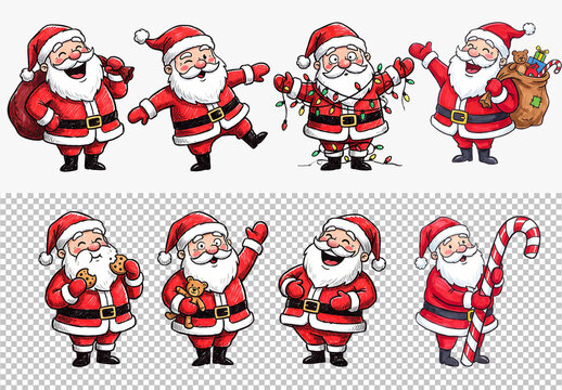 12 Isolated Santa Claus Cutout Collection - Hand-Drawn Marker Style