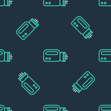 Line Flashlight for diver icon isolated seamless pattern on black background. Diving underwater equipment. Vector