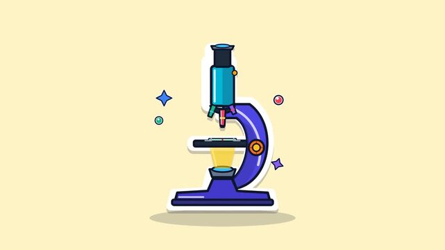 Scientific microscope illustration sticker with purple frame against yellow background
