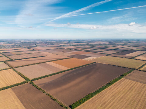 Aerial View of Agricultural Fields Patchwork Landscape and Horizon