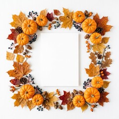 Fototapeta premium Autumn floral wreath with dried flowers and leaves