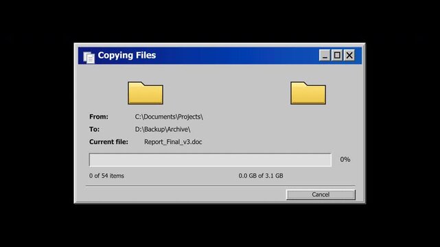 Classic File Copy Transfer Progress Alpha Channel 4K Animation