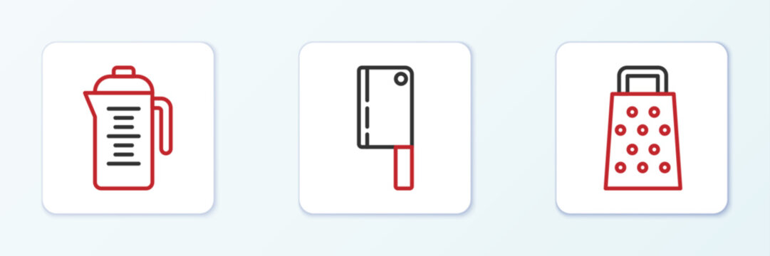 Set line Grater, Teapot and Meat chopper icon. Vector