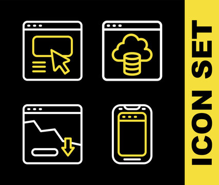 Set line Cloud technology data transfer, Mobile phone, Financial growth decrease and UI or UX design icon. Vector
