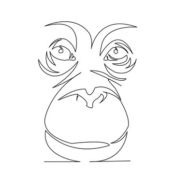 One continuous single drawing line art flat doodle animal, chimpanzee, mammal, wildlife, primate. Isolated image hand draw contour on a white background
