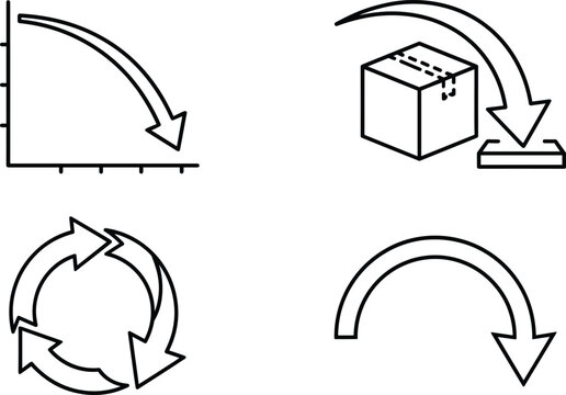 Decreasing arrow linear icon set showing drop down loss trend vector