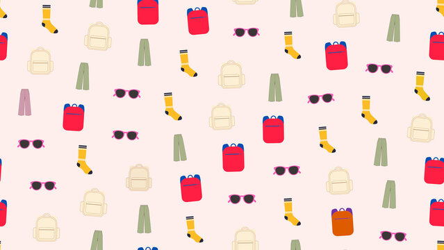 Seamless pattern of school supplies and clothing