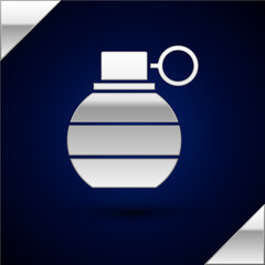 Fototapeta premium Silver Hand grenade icon isolated on dark blue background. Bomb explosion. Vector