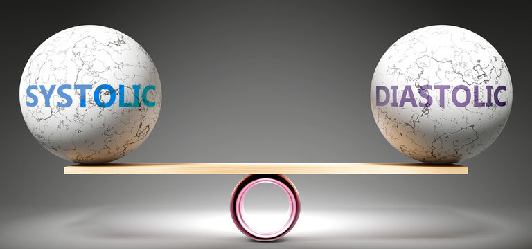 systolic and diastolic in balance - pictured as balanced stones on a scale that symbolize harmony and equity between systolic and diastolic. ,3d illustration