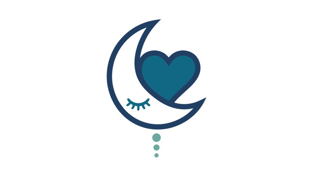 Sleepy Moon with Heart Icon Isolated