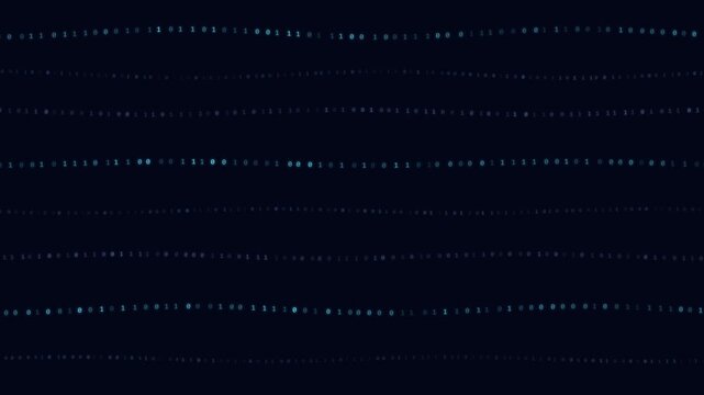 Blue Binary Code Data Stream Flowing Horizontally in a Seamless Loop Animation for Cyber Security Background