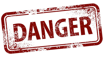Isolated distressed DANGER warning stamp with red ink texture and B (100). text © Julien