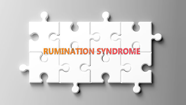 Rumination Syndrome complex like a puzzle - pictured as word rumination syndrome on a puzzle pieces to show its complexity. ,3d illustration