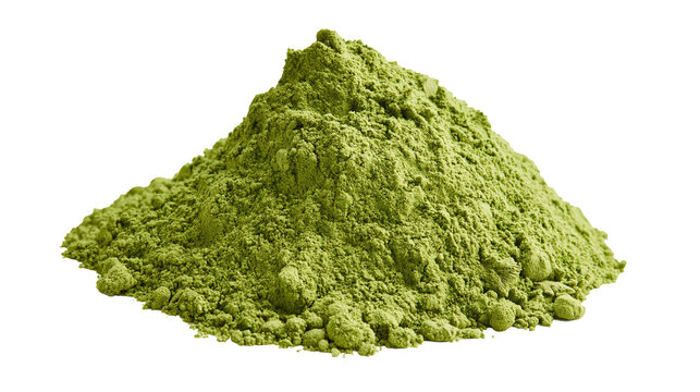 Isolated pile of vibrant green organic superfood powder for healthy nutrition and supplements