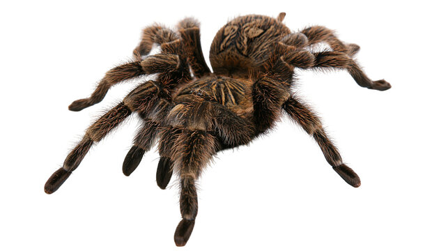 Isolated exotic brown hairy tarantula spider, a fascinating and scary invertebrate.