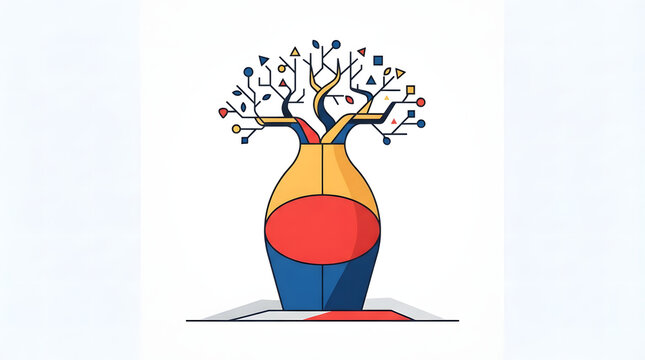 Geometric baobab tree vector illustration with abstract shapes