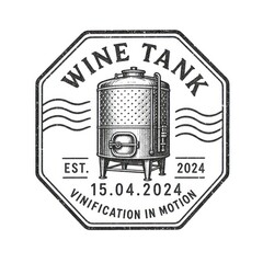 Fototapeta premium Vintage wine tank emblem with industrial winery badge
