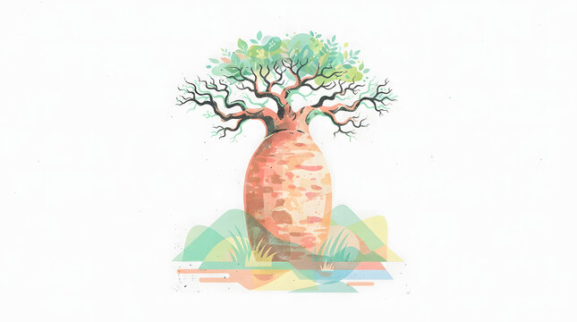 African baobab tree illustration isolated on transparent background