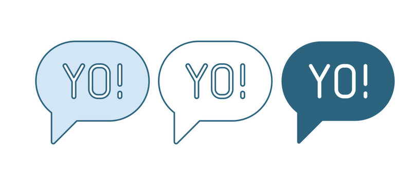 Blue Yo slang lettering icon isolated on white background. Greeting words. Vector