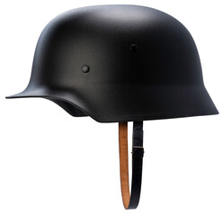 Fototapeta premium Vintage military steel combat helmet isolated on a white background, with clipping path, military history projects, tactical gear marketing, and museum exhibitions png file.