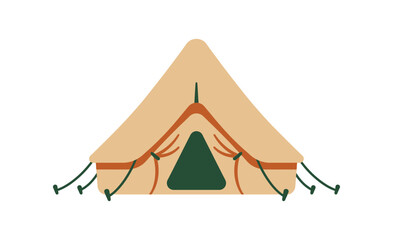 Stylized tent illustration with orange trim and green stakes on a white background © Dl Vect