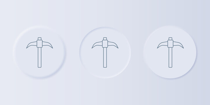 Grey Pickaxe icon isolated on grey background. Set icons in square buttons. Vector