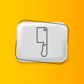 Black Meat chopper icon isolated on yellow background. Butcher knife. Kitchen knife for meat. Butcher knife. Silver rectangle button. Vector