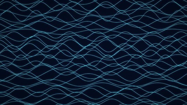 Bright cyan lines weave across a dark background forming a continuous undulating pattern pattern geometric abstract