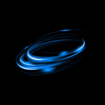 Dynamic blue light streaks create a captivating swirling vortex effect on a stark black background
