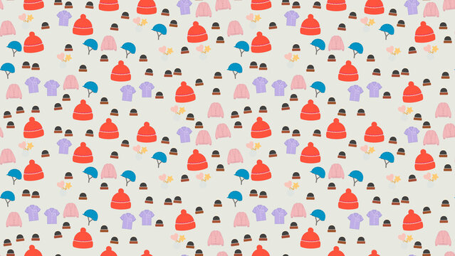 Pattern of winter hats, helmets, and shirts