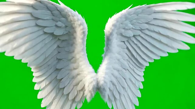 White angel wings flapping on green screen