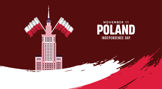 Poland Independence Day Poster With National Flag Colors Landmark And November vector Celebration
