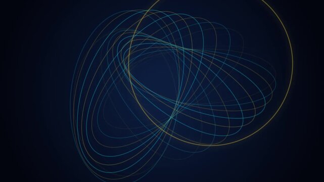 Rotating Geometric Orbital Rings Animation with Glowing Particles in Dark Space Motion Graphics Backg