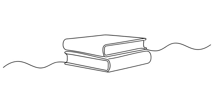 Stacked books in continuous line drawing style for education literature and academic knowledge representation purposes.